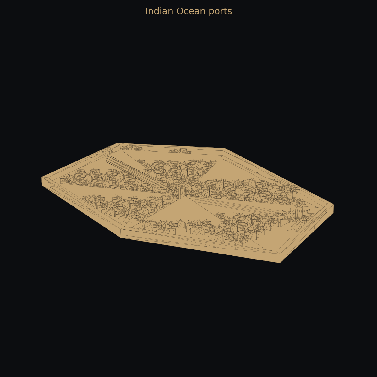 Indian Ocean ports — 3D schematic (two-color)
