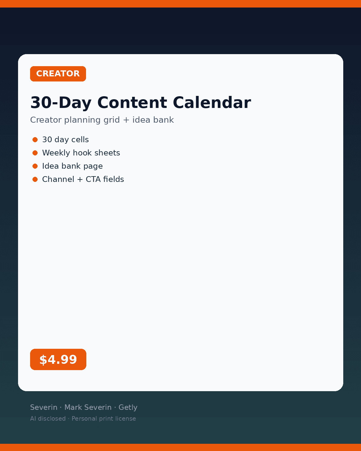 30-Day Content Calendar (Creator Printable)