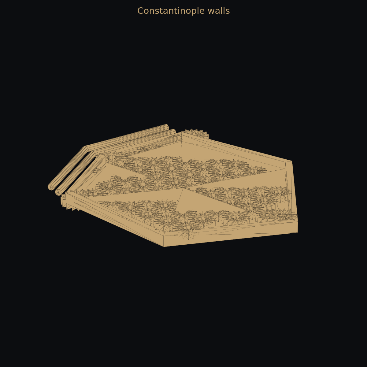 Константинопольские стены — 3D-схема полуострова (двухцветная)