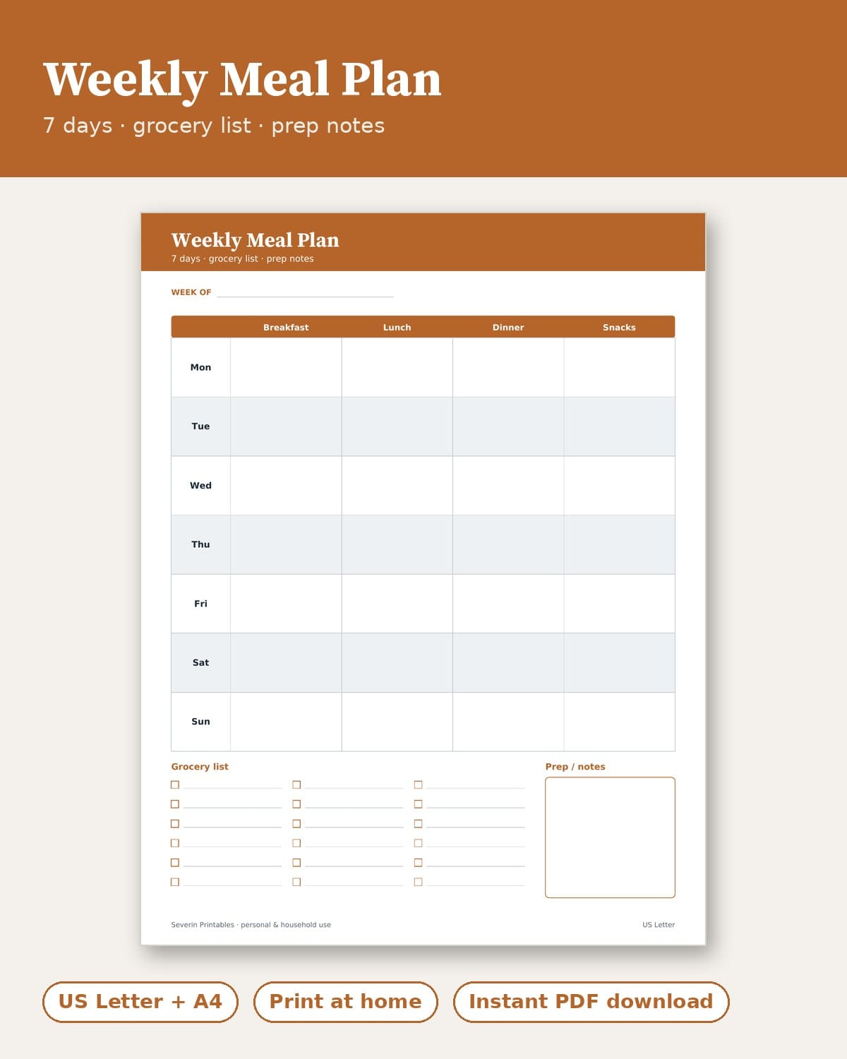 Weekly Meal Plan — Printable PDF
