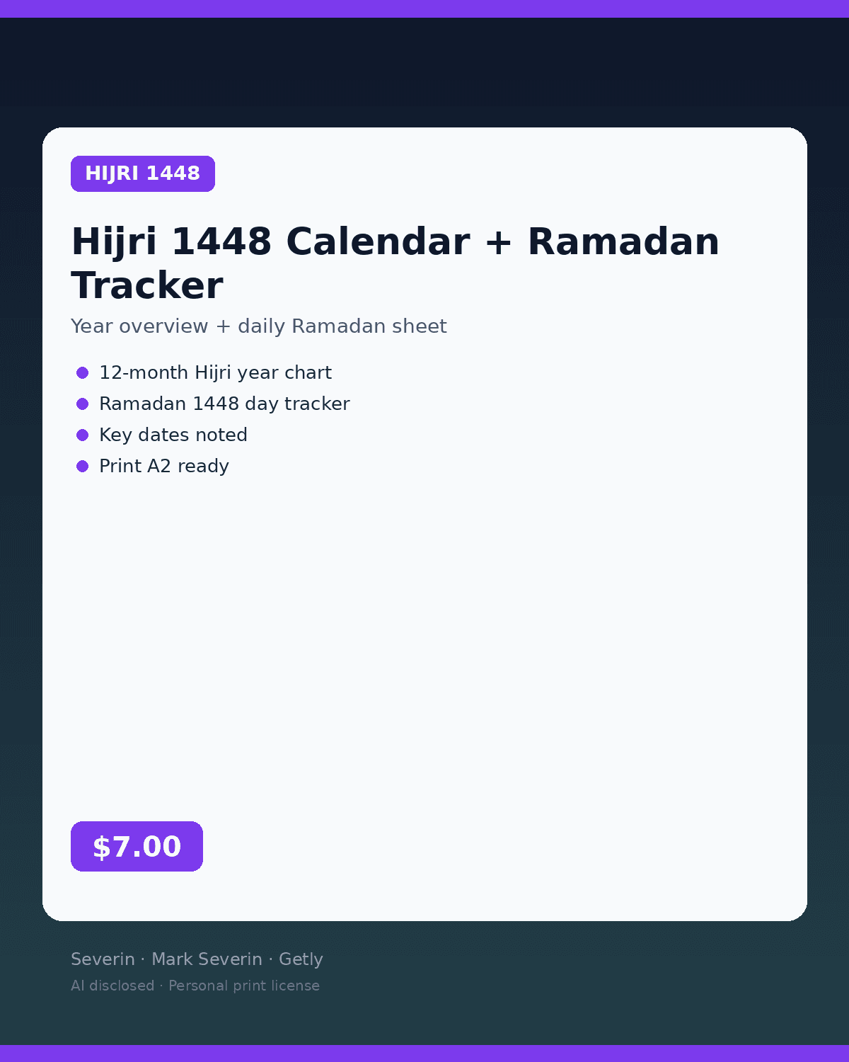Hijri 1448 Calendar + Ramadan Tracker Pack (Printable)