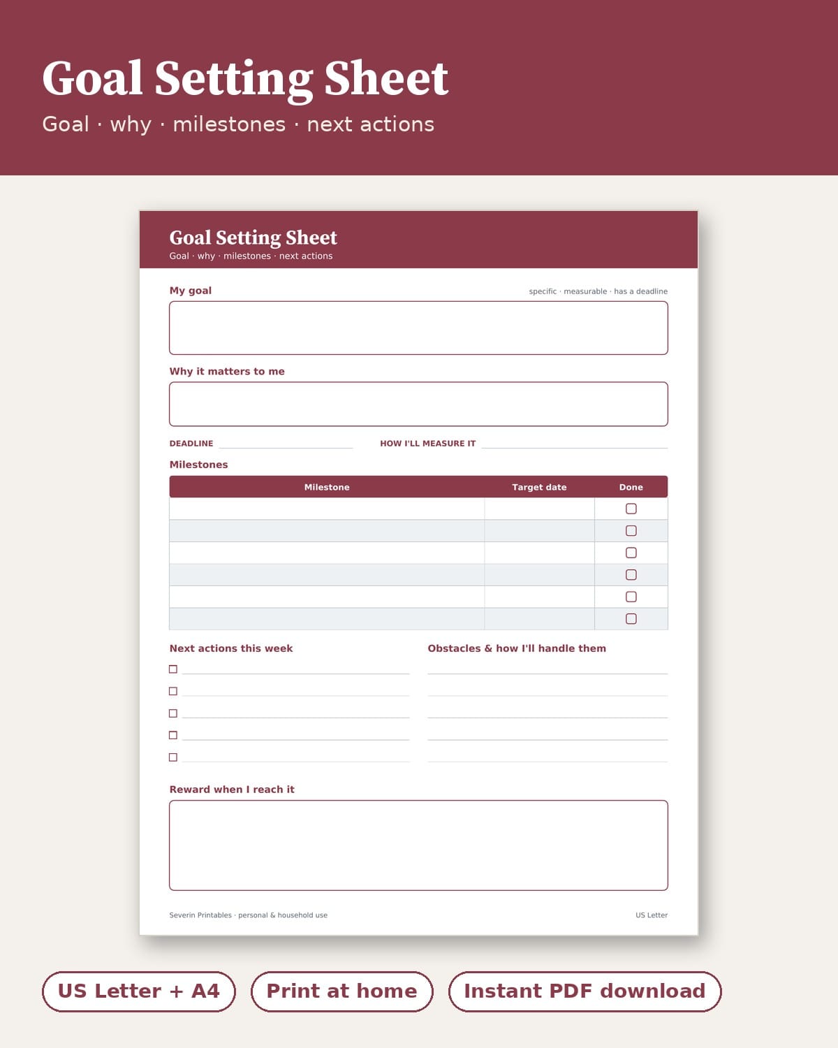 Goal Setting Sheet — Printable PDF
