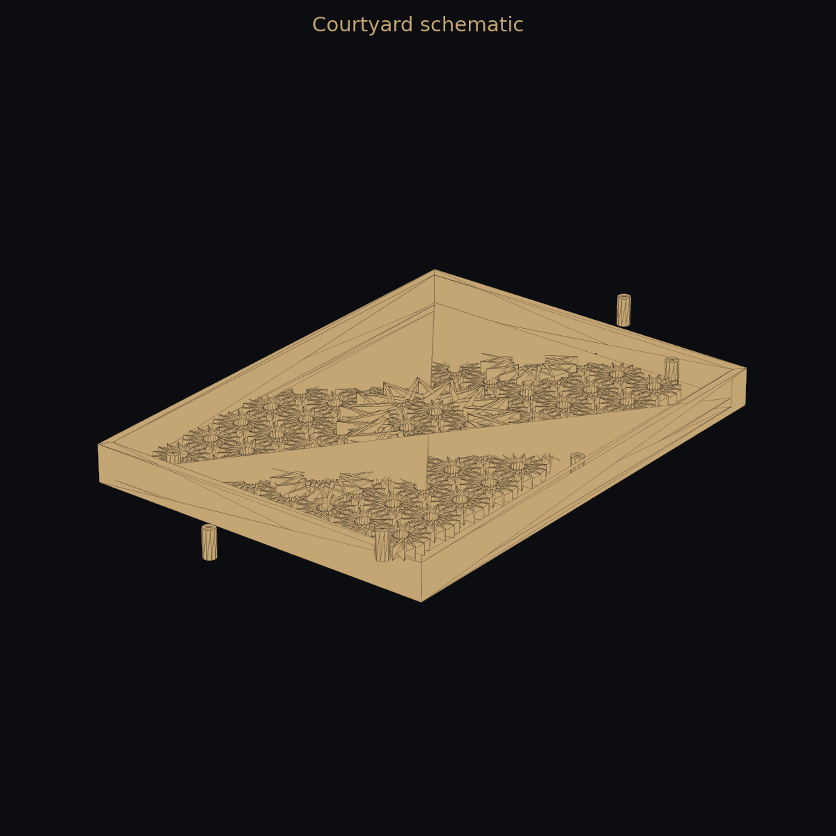 Courtyard schematic — 3D girih court (two-color)