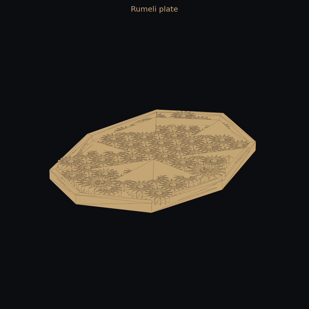 Rumeli plate — 3D schematic (two-color)