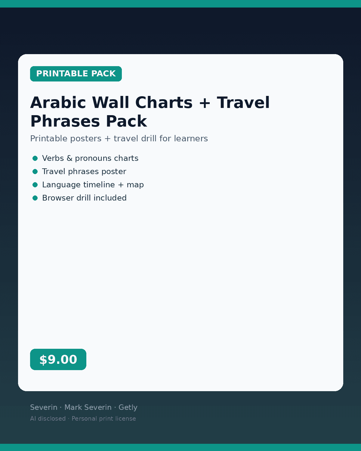 Arabic Wall Charts + Travel Phrases Pack (Printable)