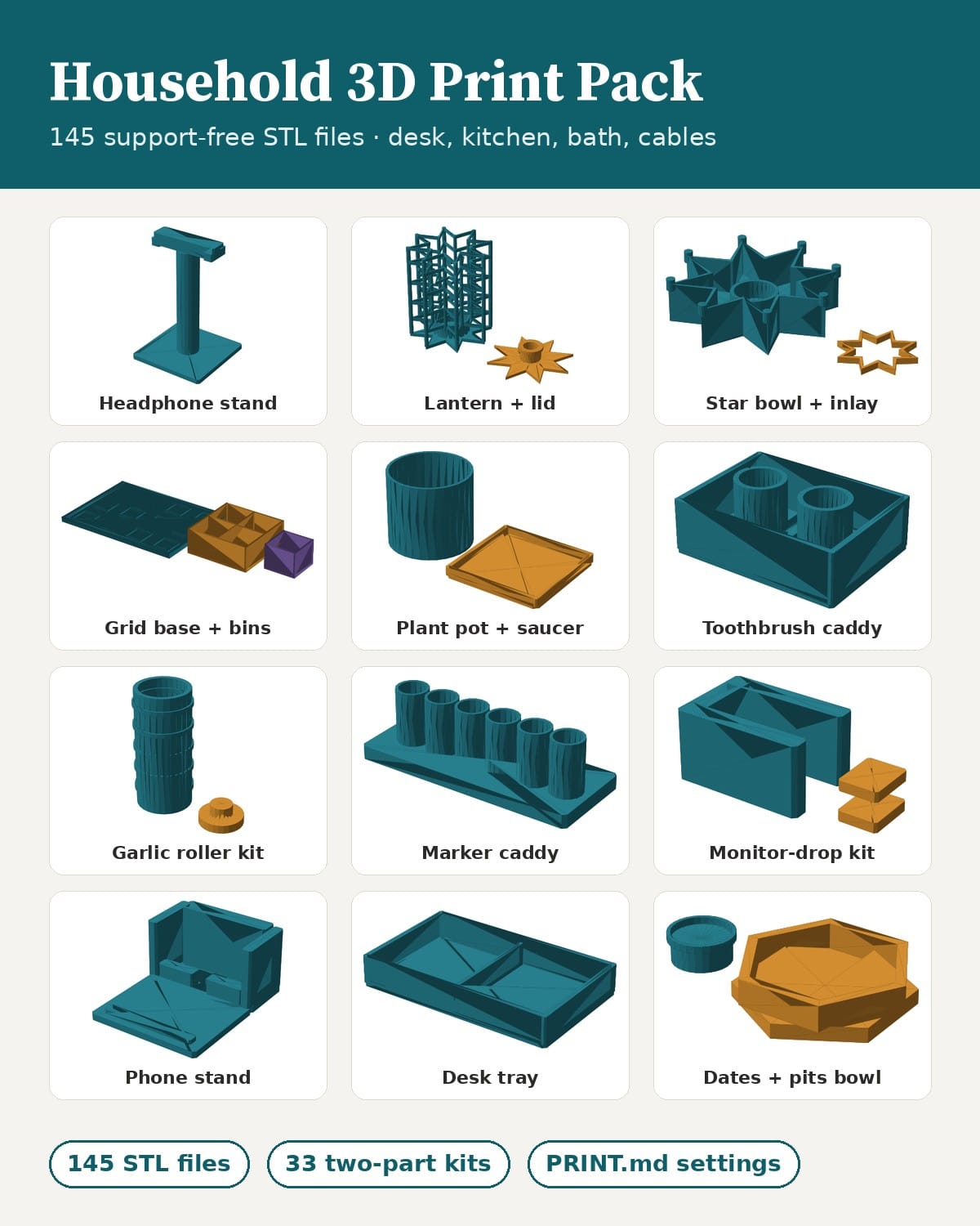 Household 3D Print Pack — 50+ STL Organizers