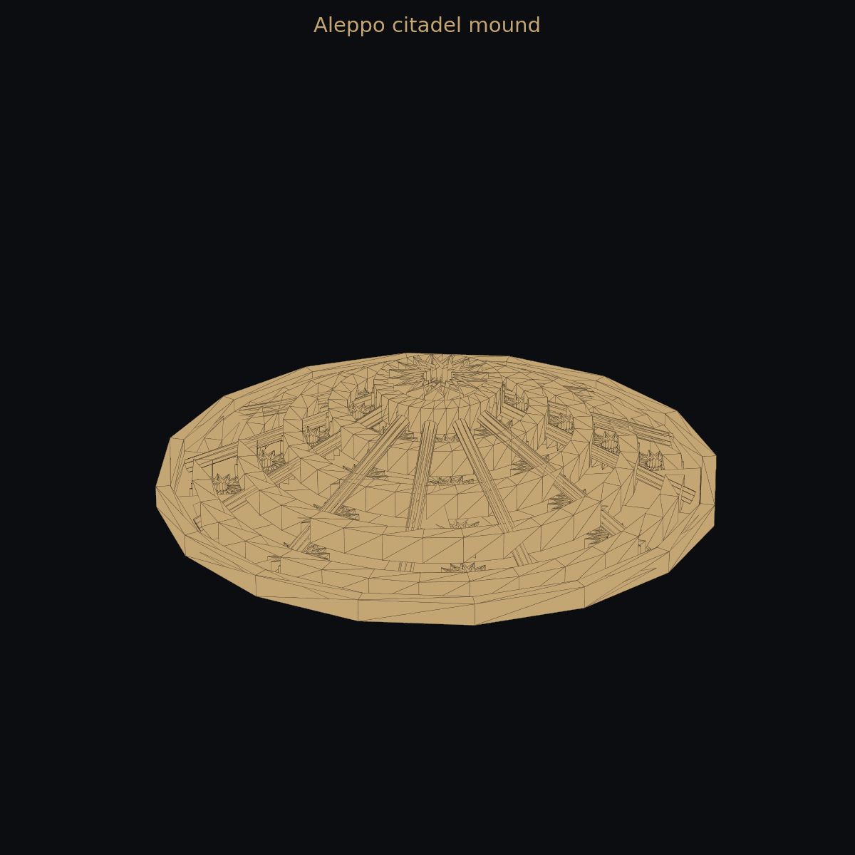 Aleppo citadel mound — 3D schematic (two-color)