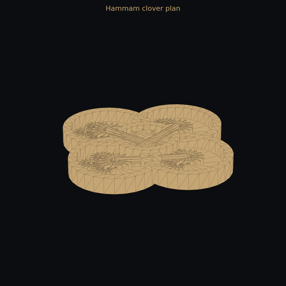 Hammam clover plan — 3D schematic (two-color) 1