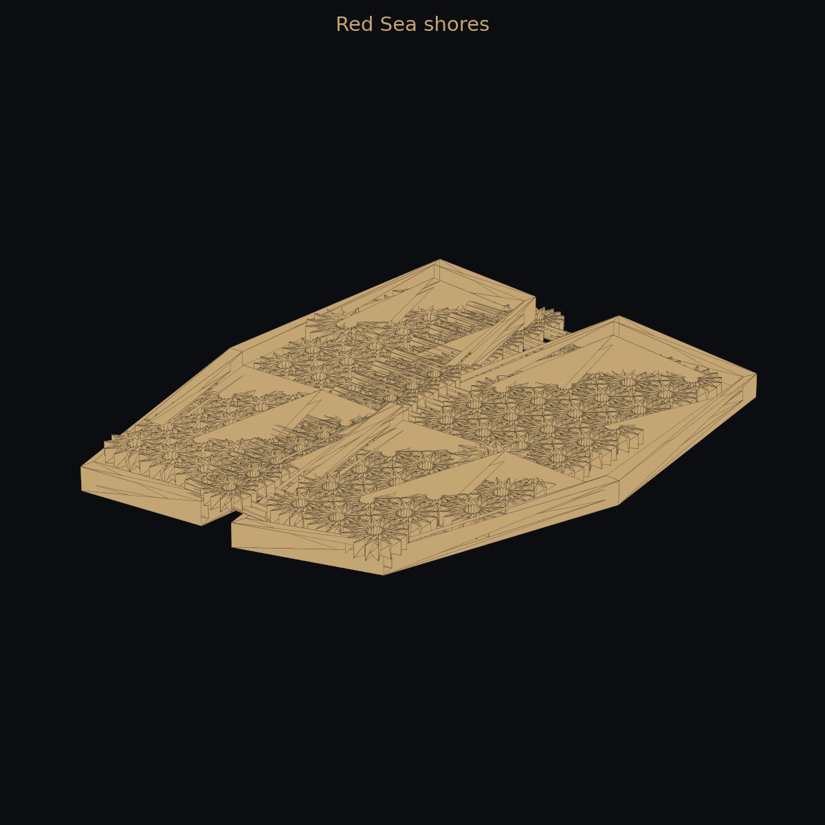 Red Sea shores — 3D schematic (two-color)