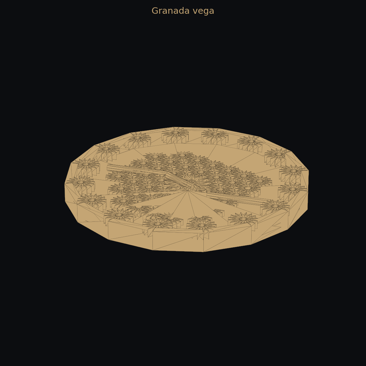 Granada vega — 3D mountain-ring schematic (two-color)