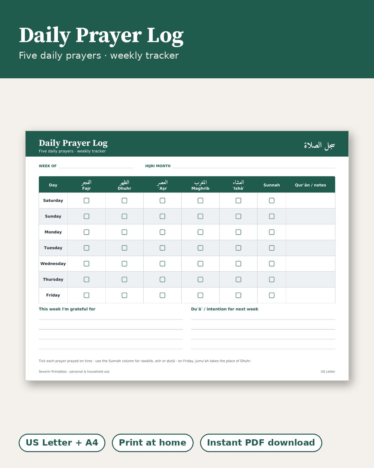 Daily Prayer Log — Printable PDF