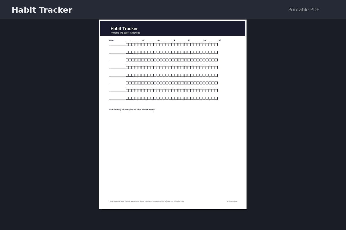 Habit Tracker — 30-Day Printable PDF