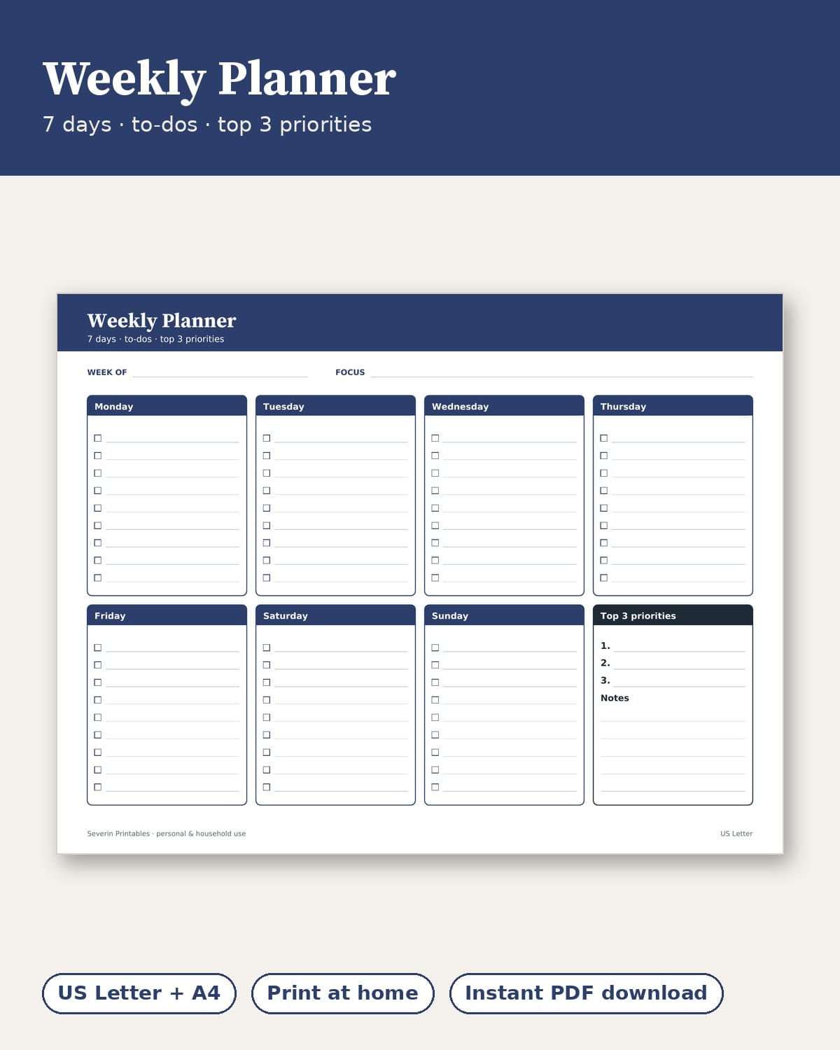 Weekly Planner — Printable PDF