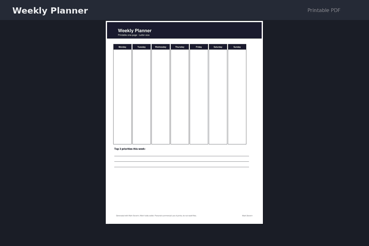 Weekly Planner — Printable PDF