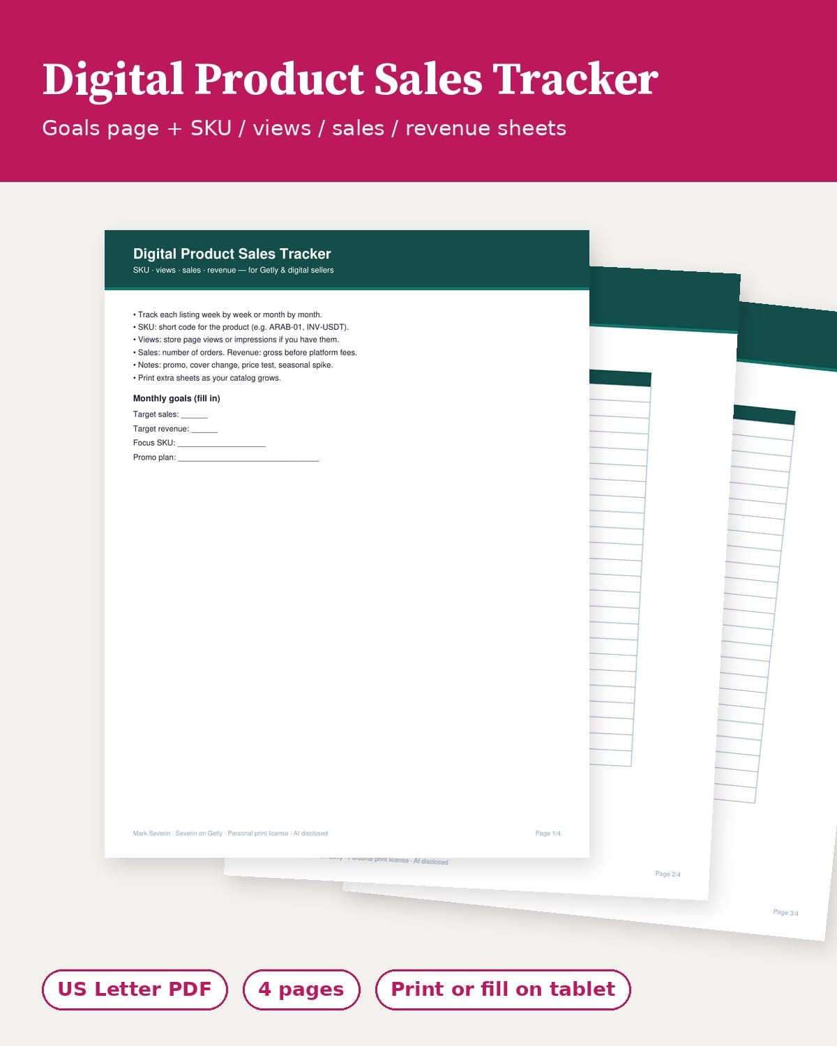 Digital Product Sales Tracker (Printable)