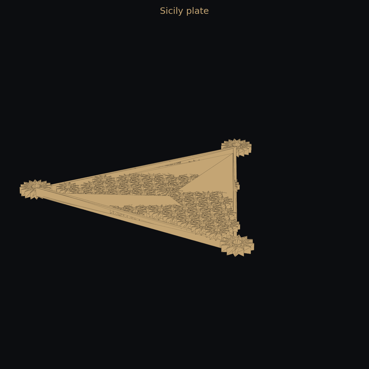 Sicily plate — 3D island schematic (two-color)