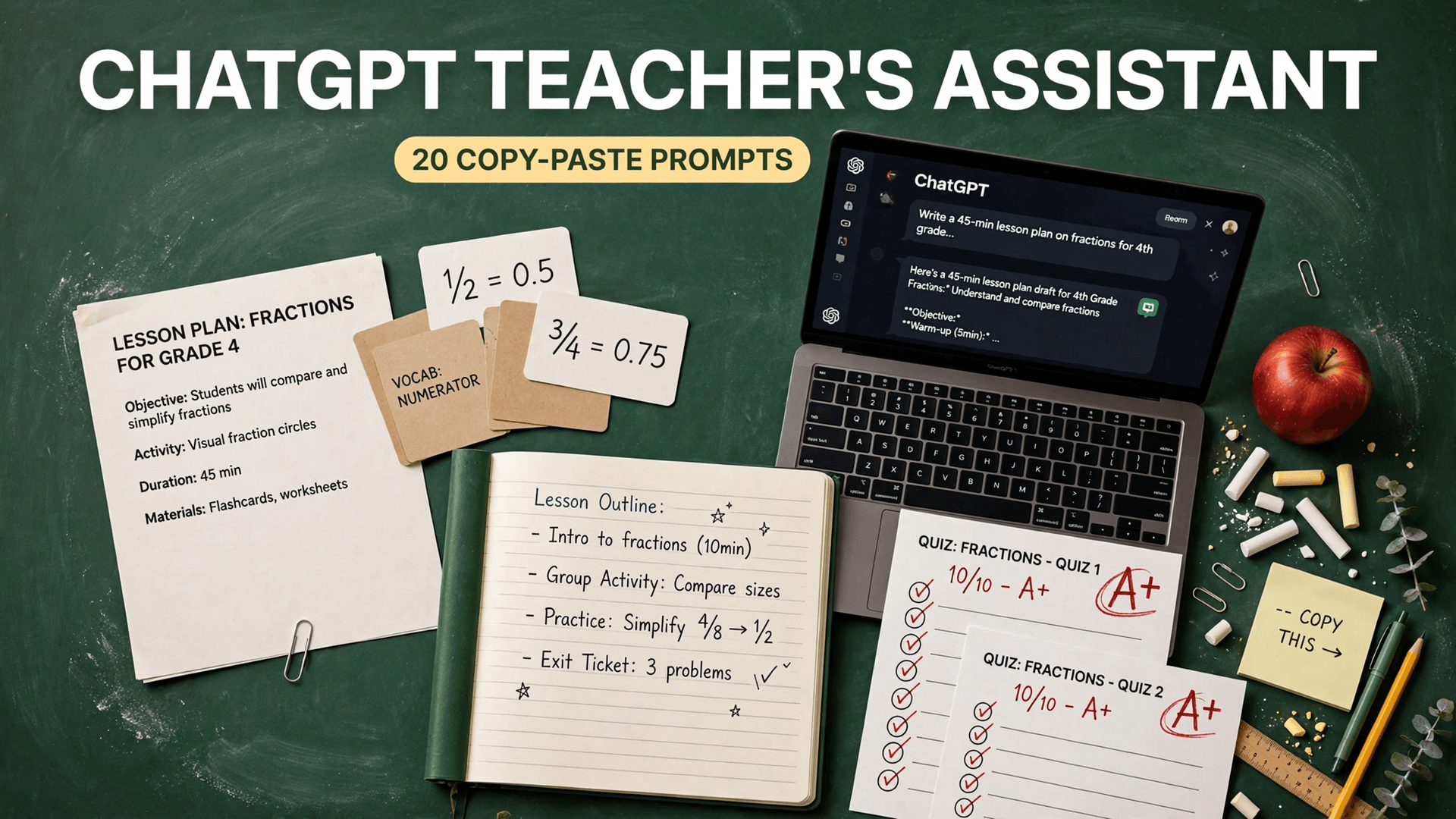 ChatGPT Teacher's Assistant: 20 Copy-Paste Prompts for Lesson Plans, Quizzes, Fe