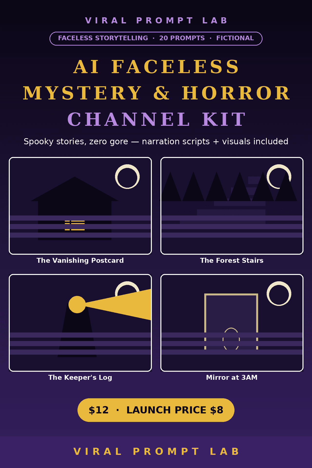 AI Faceless Mystery & Horror Channel Kit: 20 Copy-Paste Spooky Story Prompts (Fi