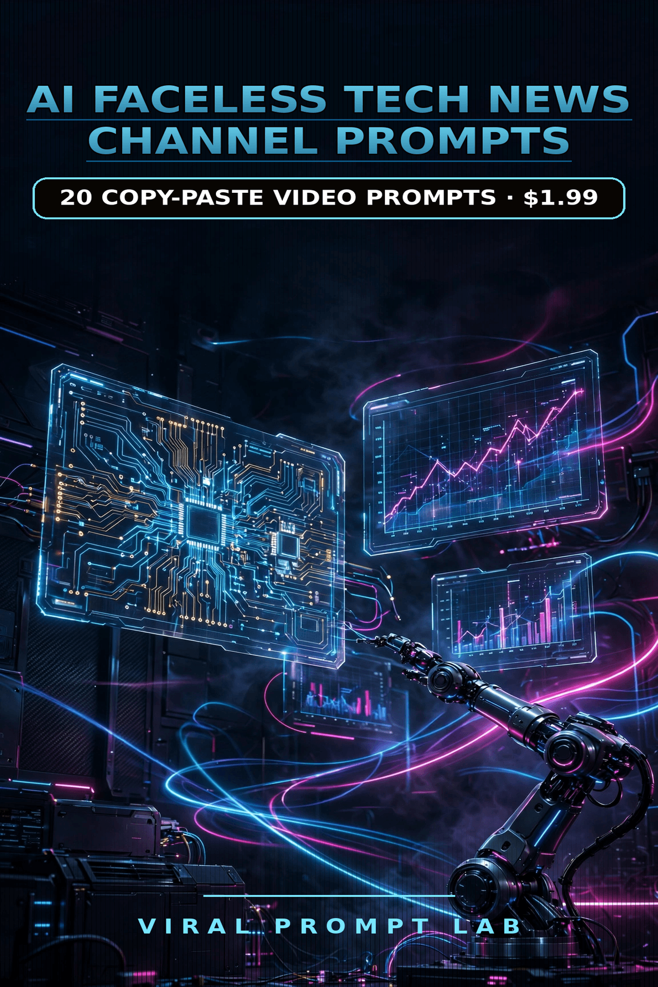 AI Faceless Tech News Channel Prompts: 20 Copy-Paste 10-Second Video Prompts for