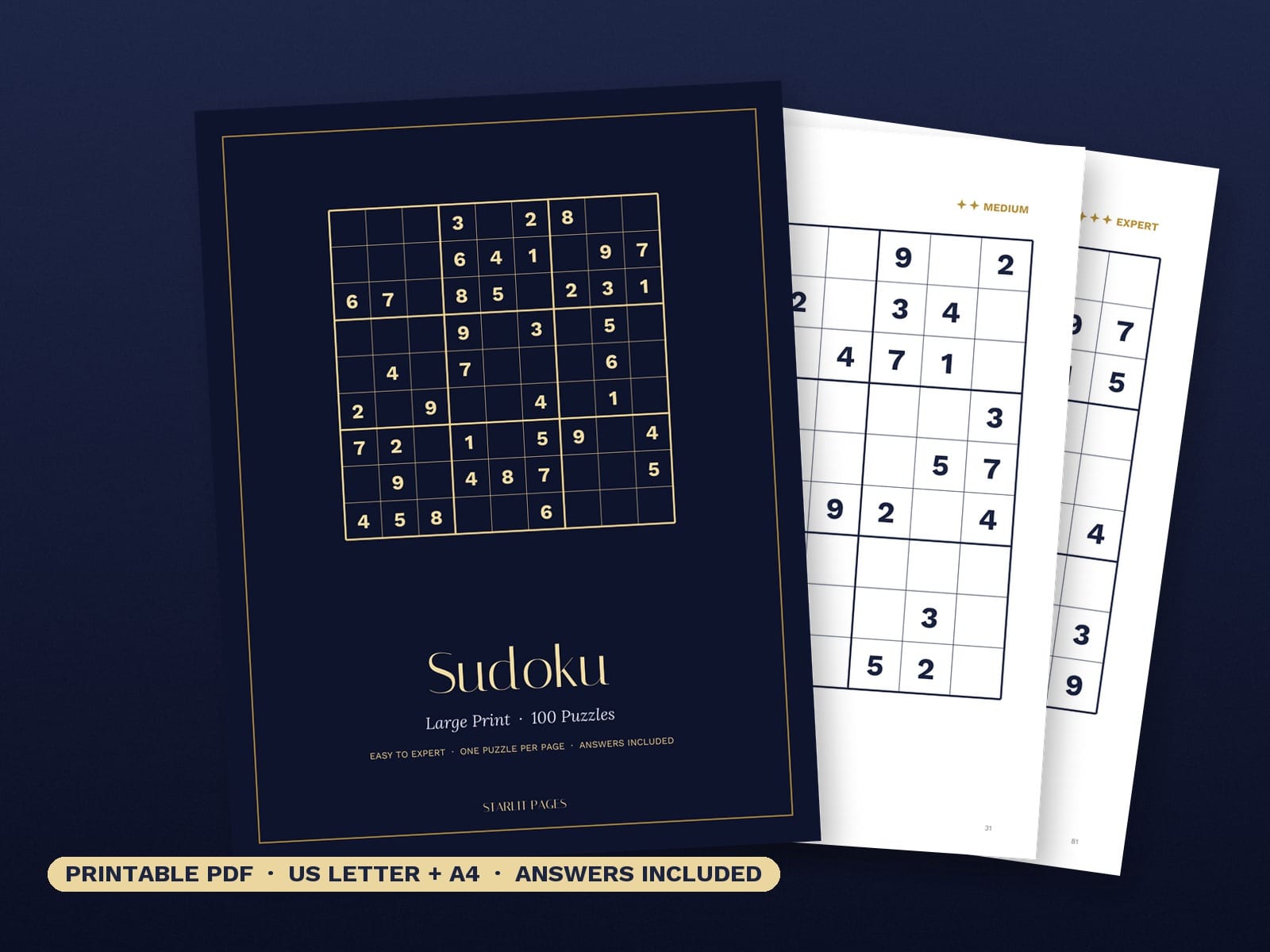 Puzzle Bundle for Adults: 100 Large Print Sudoku + 50 Word Search, Printable PDF