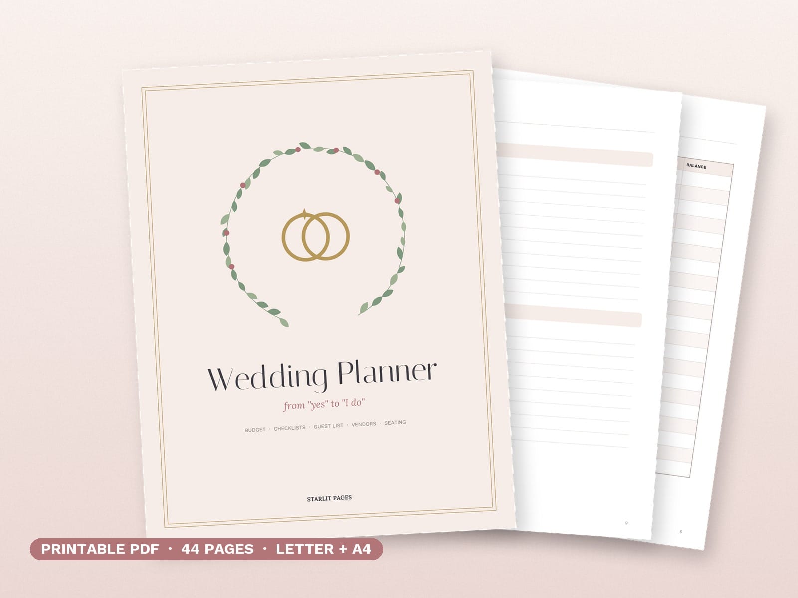 Wedding Planner Printable: Budget, Checklist, Guest List, Seating Chart, PDF