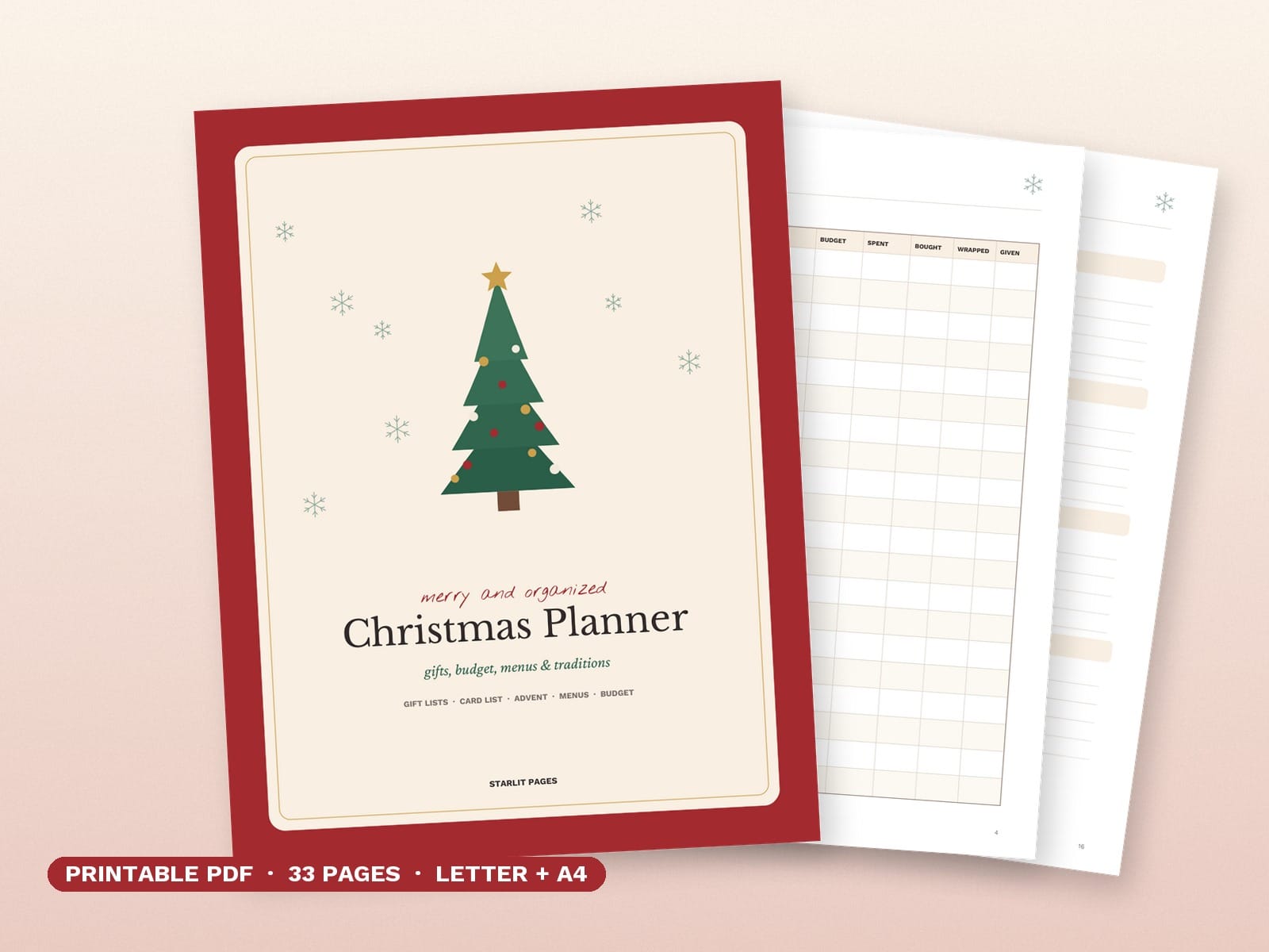 Christmas Planner Printable: Gift List, Holiday Budget, Advent, Menu, PDF