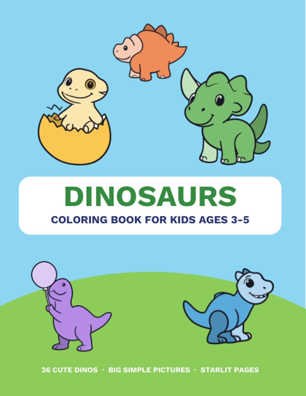 Dinosaur Coloring Pages for Kids 3-5, 36 Printable Pages, PDF Instant Download