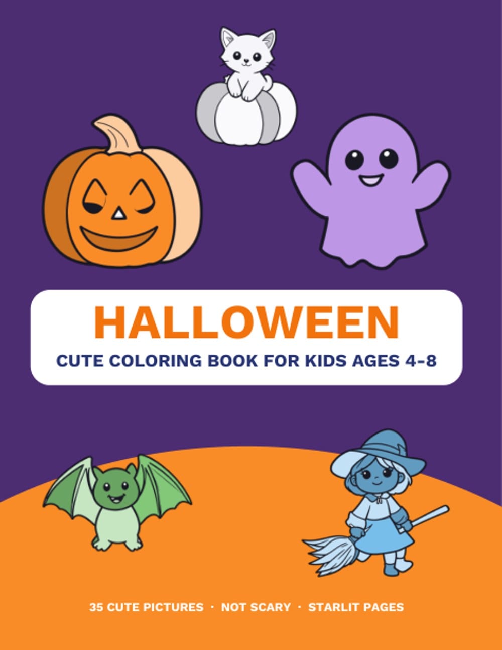 Cute Halloween Coloring Pages for Kids 4-8, 35 Printable Pages, PDF Instant Download