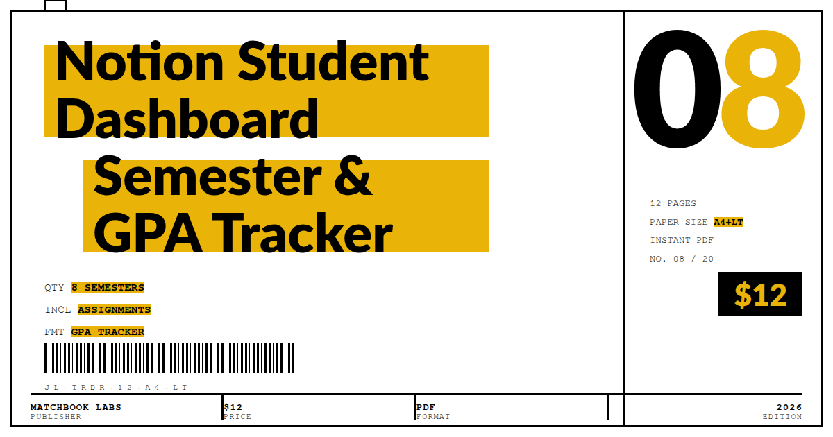 Notion Student Dashboard - Semester Planner, Assignments & GPA Tracker