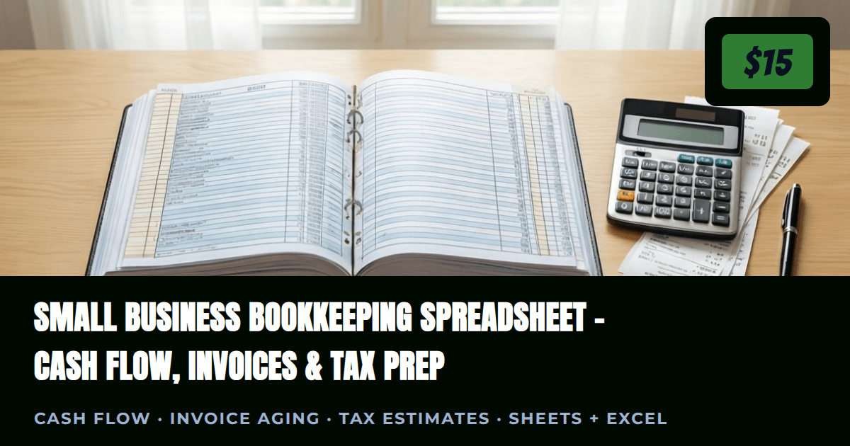 Small Business Bookkeeping Spreadsheet - Cash Flow, Invoices & Tax Prep