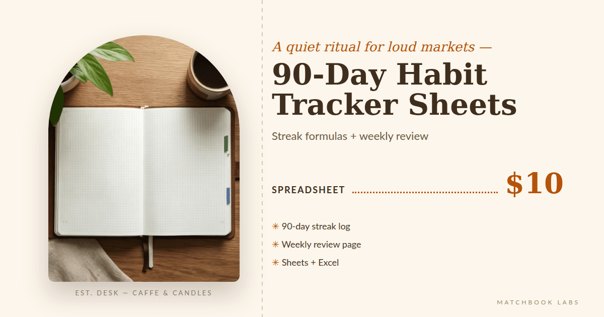 90-Day Habit Tracker Spreadsheet — Streak Formulas + Weekly Review (Google Sheets & Excel)