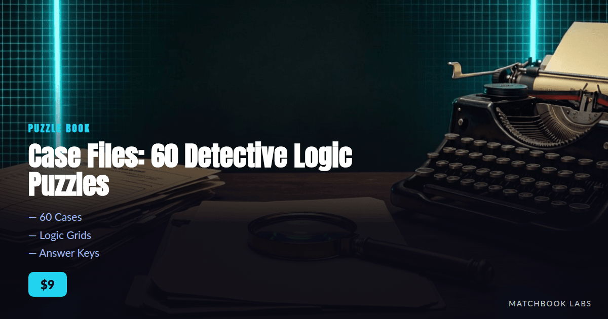 Case Files: 60 Detective Logic Puzzles — Printable Puzzle Book (PDF, A4 + Letter)