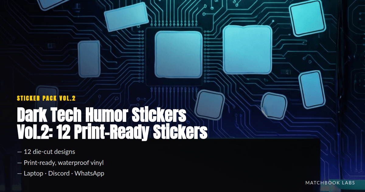 Dark Tech Humor Sticker Pack Vol.2 — 12 Print-Ready Stickers (WhatsApp/Discord/Laptop)