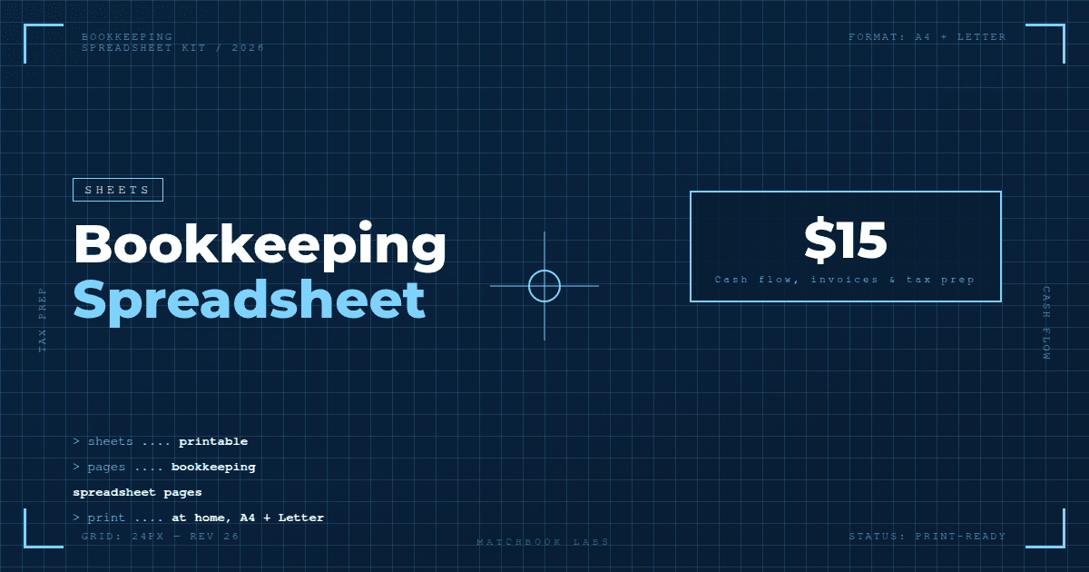 Small Business Bookkeeping Spreadsheet — Cash Flow, Invoices & Tax Prep (Google Sheets/Excel)
