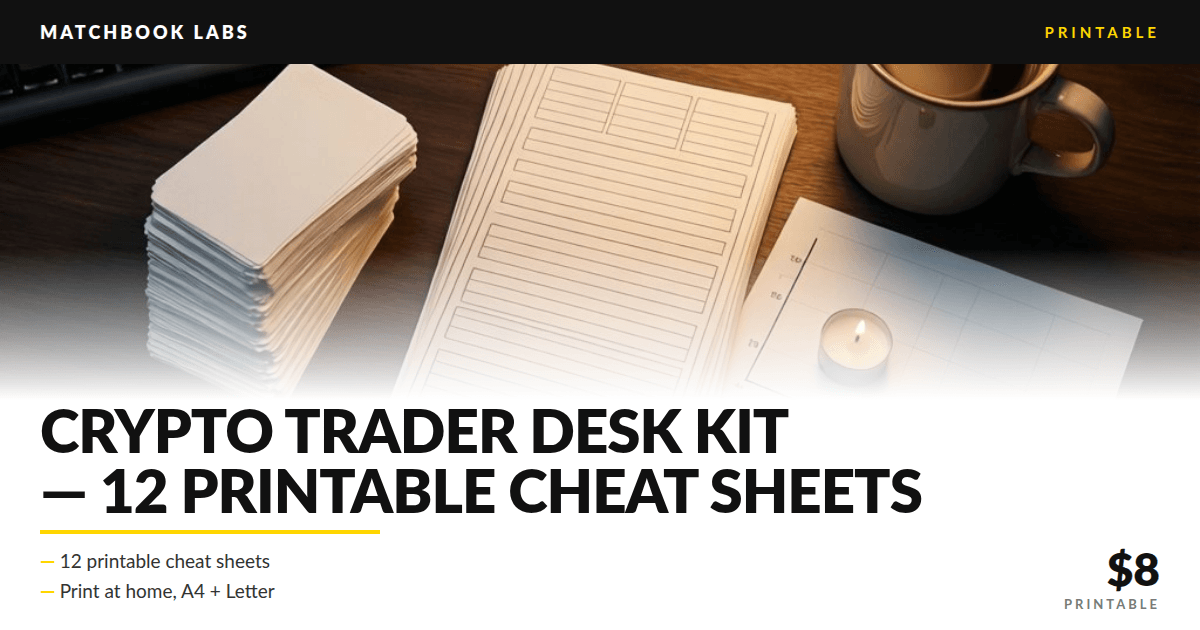 Crypto Trader Desk Kit: 12 Printable Cheat Sheets (PDF, A4 + US Letter)