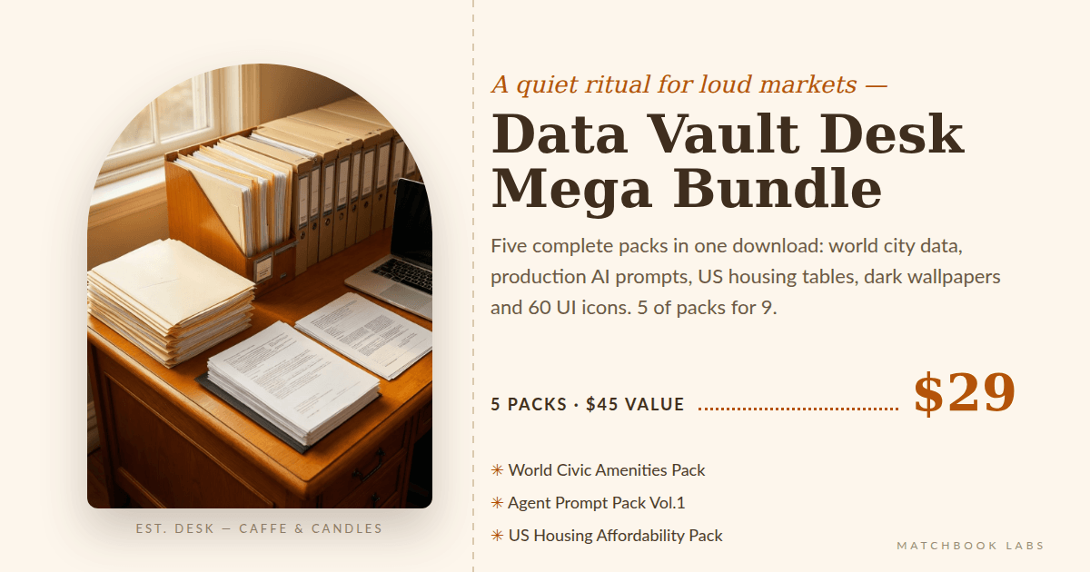 Cover: Data Vault Desk Mega Bundle, five packs in one download, total value $45