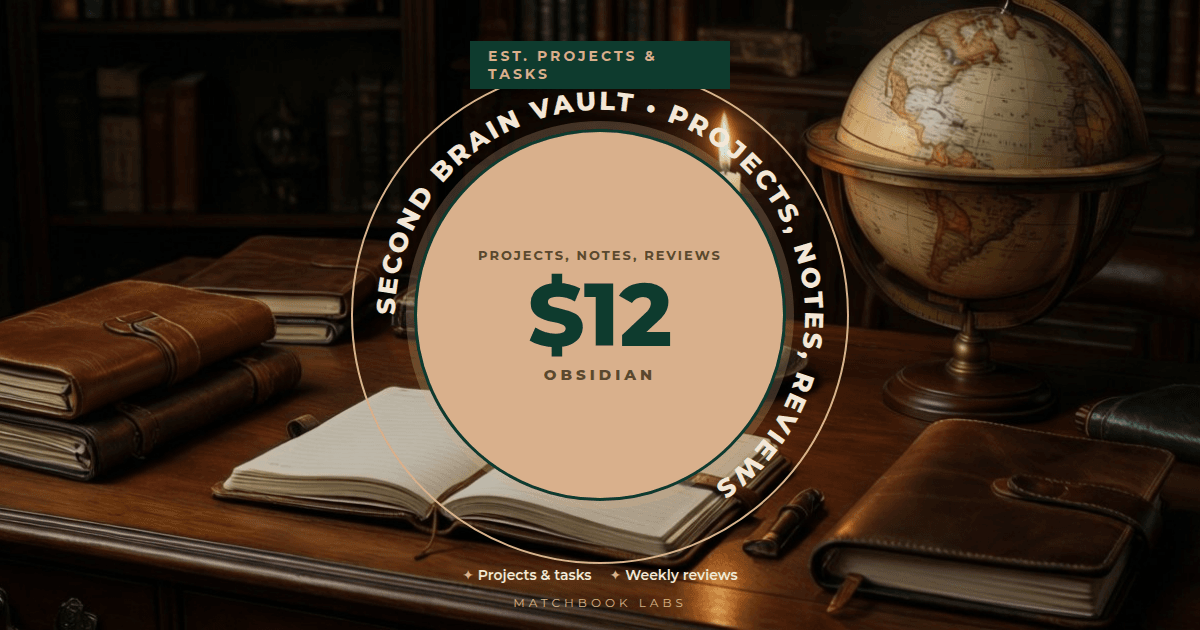 Second Brain Vault for Obsidian: Projects, Notes, Reviews