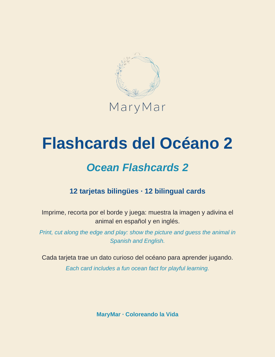 Ocean Flashcards 2 — 12 Bilingual Cards (Printable) - preview 1