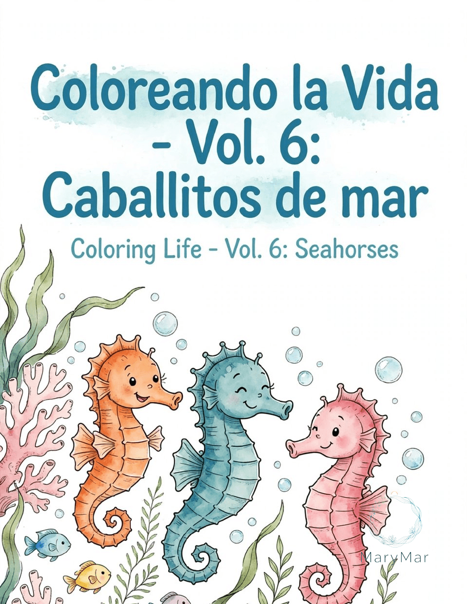 Coloring Life Vol. 6: Seahorses — Bilingual Coloring Book for Kids - preview 1