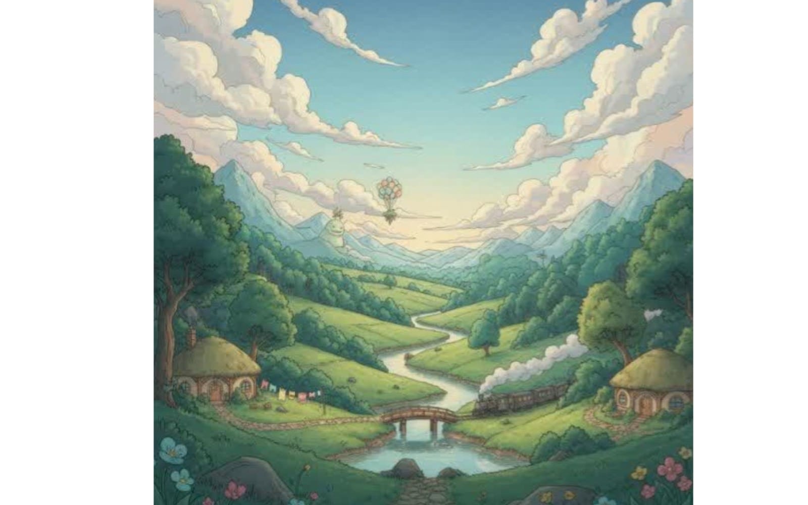 Dreamy Anime Village Landscape - Fantasy Scenery Art