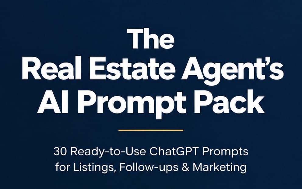 Blue title card for a real estate agent AI prompt pack with 30 ready-to-use ChatGPT prompts