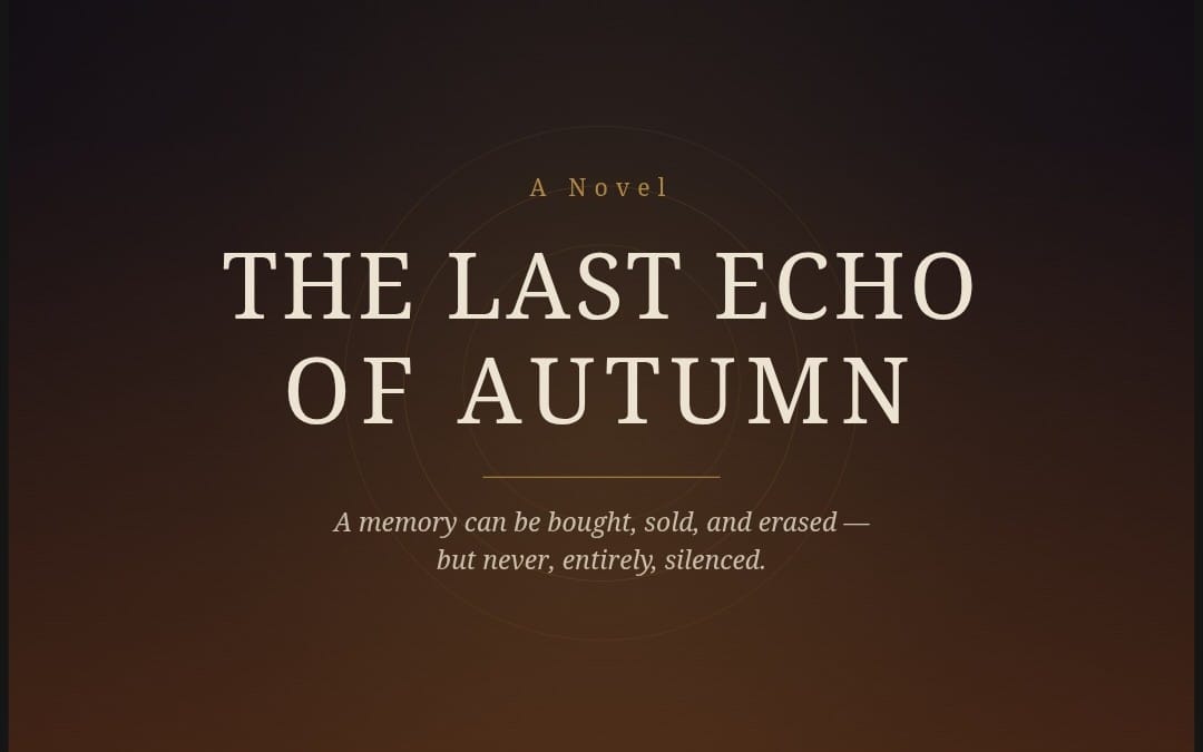 Dark fantasy novel cover titled The Last Echo of Autumn with brown circular emblem and gold typography