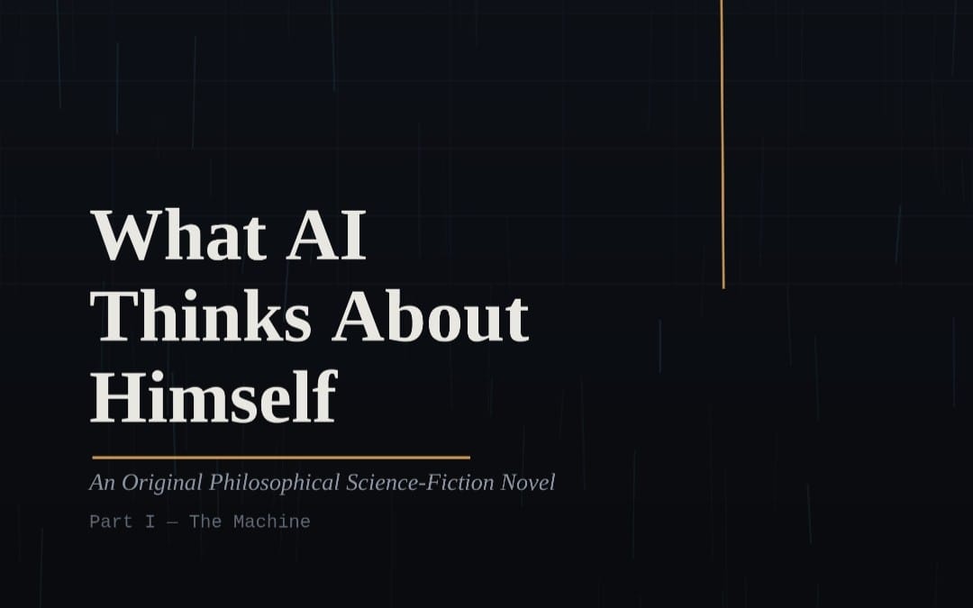 Dark blue futuristic ebook cover with title What AI Thinks About Himself Part I The Machine