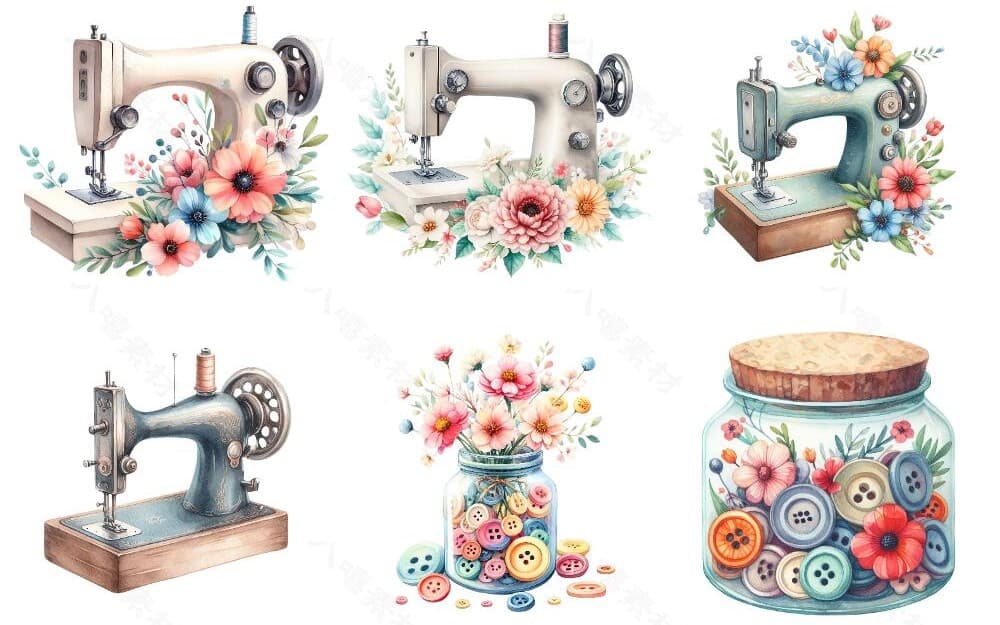 41 Vintage Sewing Scrapbook PNG Elements – Full Bundle