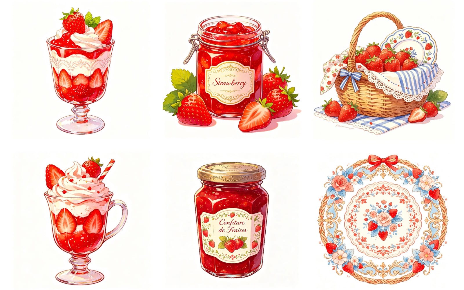 Cute Coquette Aesthetic Strawberry Clipart Elements – Full Bundle