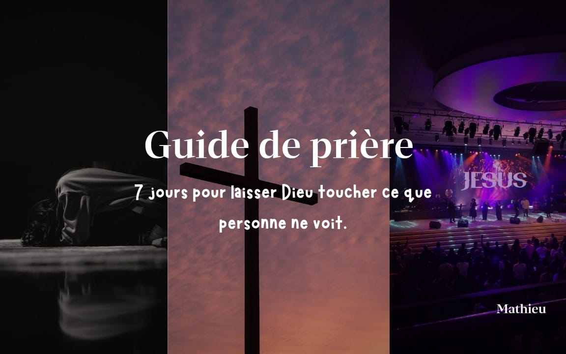 Livret de prière chrétienne avec croix et scène de concert, titre 7 jours pour laisser Dieu toucher ce que personne ne