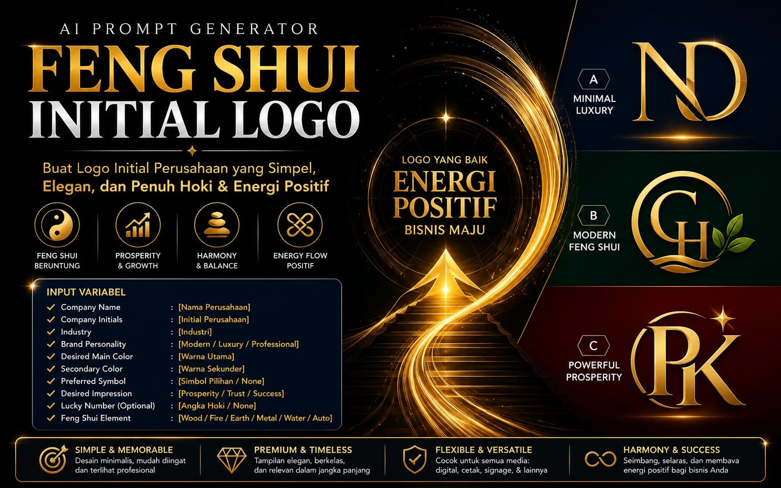 AI Prompt - Lucky Feng Shui Initial Logo Generator