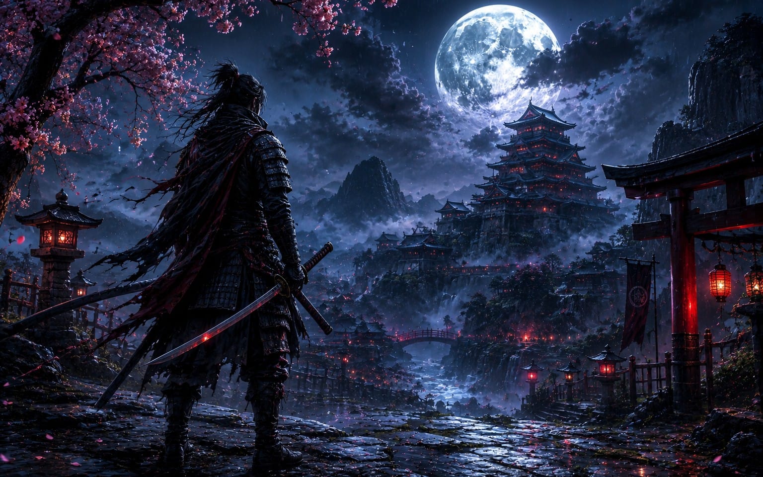 Fantasy Samurai – Moonlit Warrior Wallpaper