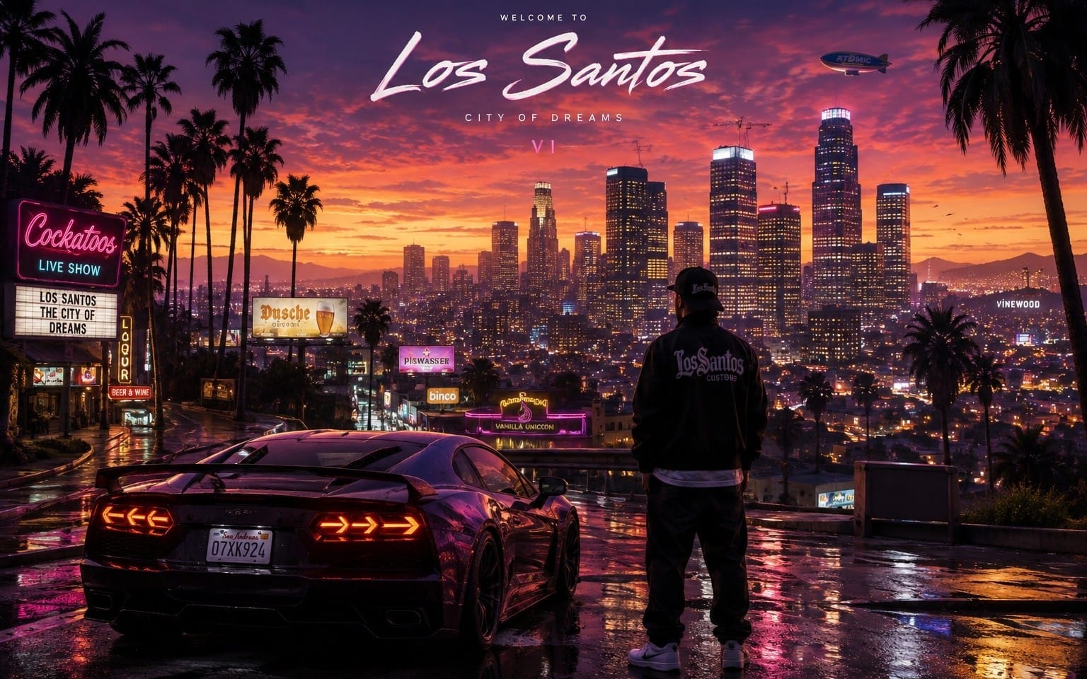 Los Santos Night Drive – AI Cinematic Wallpaper