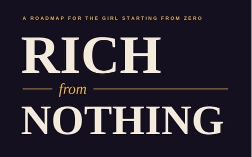 Rich from Nothing digital course cover with dark background and large typographic title text